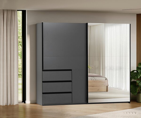 ŠATNÍ SKŘÍŇ S POSUVNÝMI DVEŘM, barvy grafitu, 250/210/62 cm P & B - Šatní skříně, Online Only