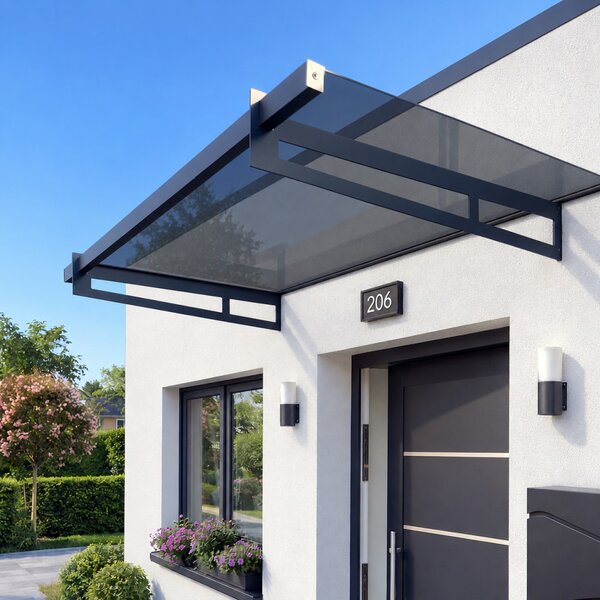 Strisky-polymer.cz Vchodová stříška BREM AIR 150 a 205 cm – 3 varianty plexi 150 cm grey/šedé plexi