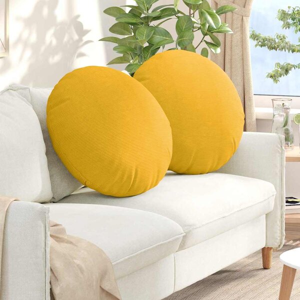 Polštáře na sedadla 2 pcs Světlá žlutá Ø 80 cm Žebrovaná látka