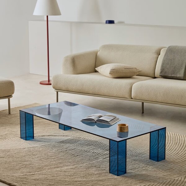 Modrý skleněný konferenční stolek Kave Home Adularia 140 x 60 cm