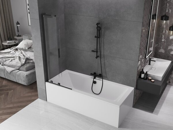 Mexen Velar L, 2-křídlová posuvná vanová zástěna 70 x 150 cm, 8mm čiré sklo, černá matná, 896-070-003-01-70