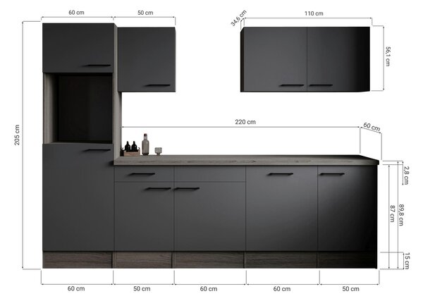 KUCHYŇSKÝ BLOK BEZ SPOTŘEBIČŮ 280 cm Respekta - Online Only kuchyňské linky, Online Only
