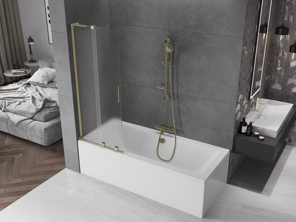 Mexen Velar L, 2-křídlová posuvná vanová zástěna 70 x 150 cm, 8mm sklo námraza, zlatá lesklá, 896-070-003-31-50