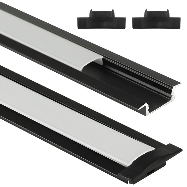 LED profil zapuštěný 1m hliníkový zapuštěný montáž černý + mléčné stínidlo sada ECOLIGHT