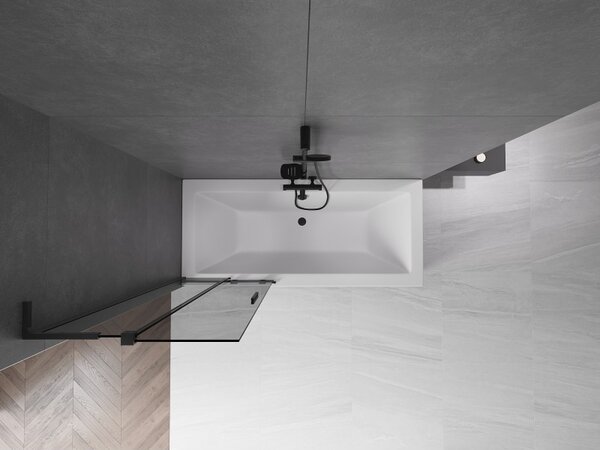 Mexen Velar L, 2-křídlová posuvná vanová zástěna 70 x 150 cm, 8mm šedé sklo, černá matná, 896-070-003-41-70