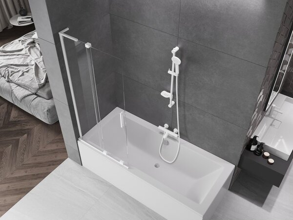 Mexen Velar L, 2-křídlová posuvná vanová zástěna 80 x 150 cm, 8mm čiré sklo, bílý profil, 896-080-003-01-20