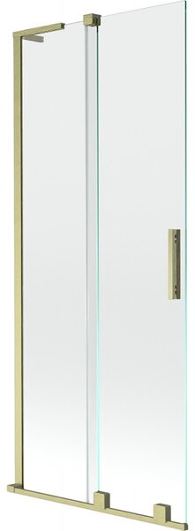 Mexen Velar L, 2-křídlová posuvná vanová zástěna 80 x 150 cm, 8mm čiré sklo, zlatý matný profil, 896-080-003-01-55