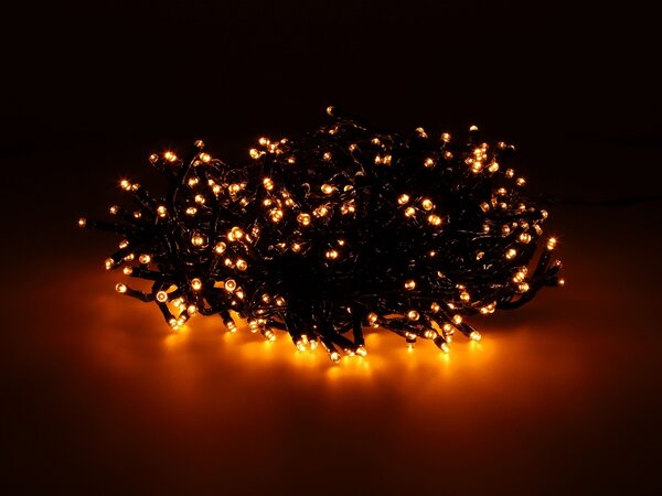 TESLA lighting Tesla - dekorativní řetěz, AMBER, 400LED, 8m + 5m kabel, 230V, 8 funkcí, IP44, zelený