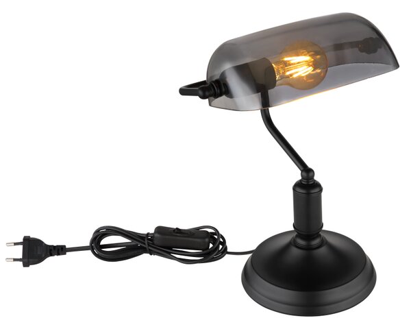 Globo 2491B Antique - Bankéřská lampička, černá montura, kouřové sklo, 1 x E27 (Stolní bankéřská lampa v černé barvě)