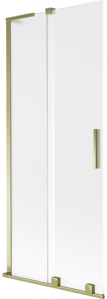Mexen Velar L, 2-křídlová posuvná vanová zástěna 80 x 150 cm, 8mm sklo námraza, zlatá lesklá, 896-080-003-31-50
