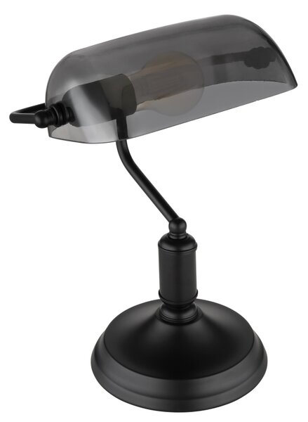 Globo 2491B Antique - Bankéřská lampička, černá montura, kouřové sklo, 1 x E27 (Stolní bankéřská lampa v černé barvě)
