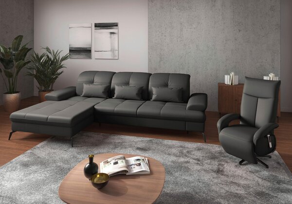 ROHOVÁ SEDAČKA, textil, kůže, antracitová Sit & More - Sedací soupravy, Online Only