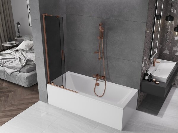 Mexen Velar L, 2-křídlová posuvná vanová zástěna 80 x 150 cm, 8mm šedé sklo, růžové zlato, 896-080-003-41-60