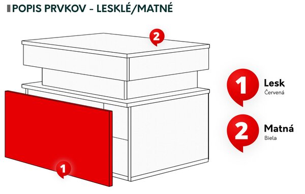 Noční stolek Lesteralo 1S (černá + lesk černý) (s modrým LED osvětlením). 1104513