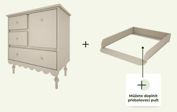 Nízká úložná komoda do dětského pokoje BABUSHKA olivová