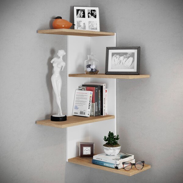 ROHOVÝ REGÁL, bílá, medový dub, 45/77/45 cm MID.YOU - Online Only regály & police, Online Only