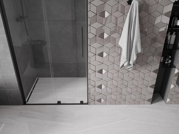 Mexen Velar L, posuvné sprchové dveře do otvoru 90 cm, 8mm čiré sklo, černá matná, 871-090-003-01-70