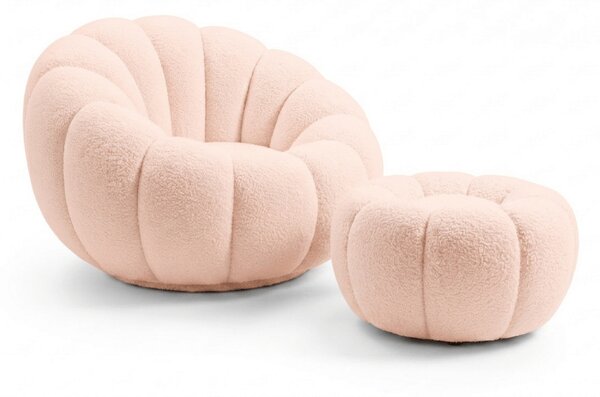 Designové křeslo BLOOM s taburetem, světle růžová