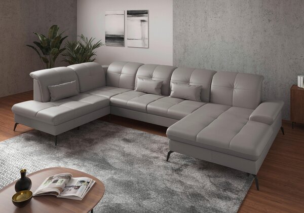 SEDACÍ SOUPRAVA, textil, kůže, světle šedá Sit & More - Sedací soupravy, Online Only