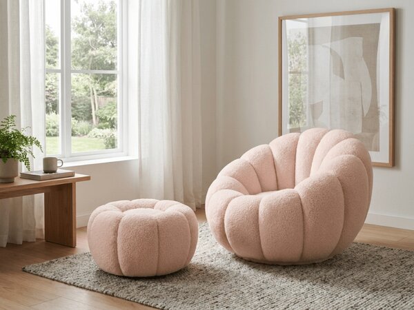 Designové křeslo BLOOM s taburetem, světle růžová