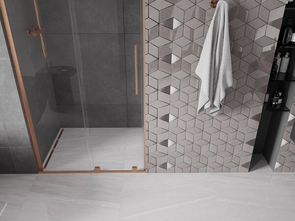 Mexen Velar L, posuvné sprchové dveře do otvoru 90 cm, 8mm čiré sklo, měděná matná, 871-090-003-01-65