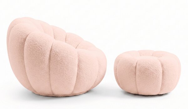 Designové křeslo BLOOM s taburetem, světle růžová