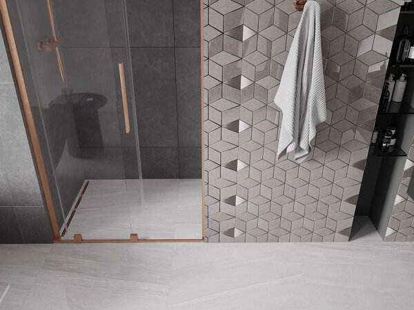 Mexen Velar L, posuvné sprchové dveře do otvoru 90 cm, 8mm čiré sklo, měděná matná, 871-090-003-01-65