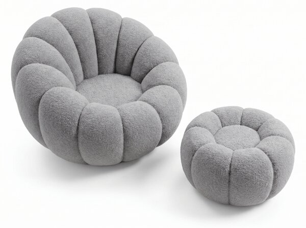 Designové křeslo BLOOM s taburetem, šedá
