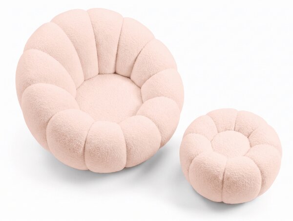 Designové křeslo BLOOM s taburetem, světle růžová