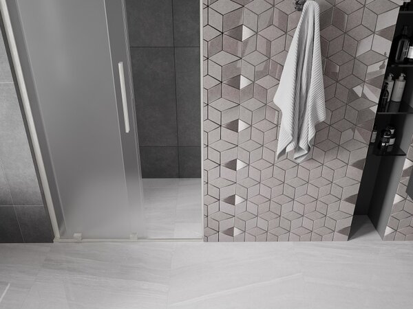 Mexen Velar L, posuvné sprchové dveře do otvoru 90 cm, 8mm sklo námraza, broušená ocel, 871-090-003-31-97