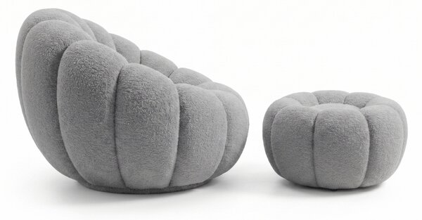 Designové křeslo BLOOM s taburetem, šedá