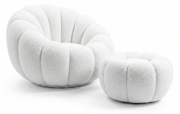 Designové křeslo BLOOM s taburetem, bílá