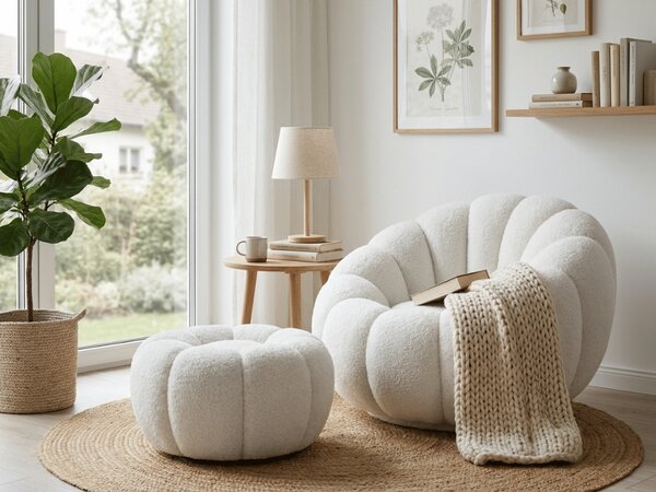 Designové křeslo BLOOM s taburetem, bílá