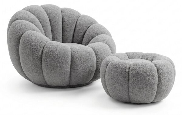 Designové křeslo BLOOM s taburetem, šedá