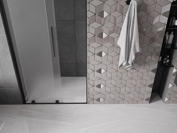 Mexen Velar L, posuvné sprchové dveře do otvoru 90 cm, 8mm sklo námraza, černá matná, 871-090-003-31-66