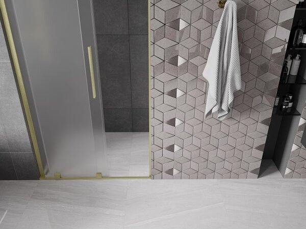 Mexen Velar L, posuvné sprchové dveře do otvoru 90 cm, 8mm sklo námraza, zlatá matná, 871-090-003-31-55