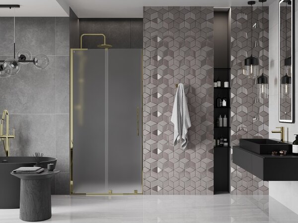 Mexen Velar L, posuvné sprchové dveře do otvoru 90 cm, 8mm sklo námraza, zlatá lesklá, 871-090-003-31-50