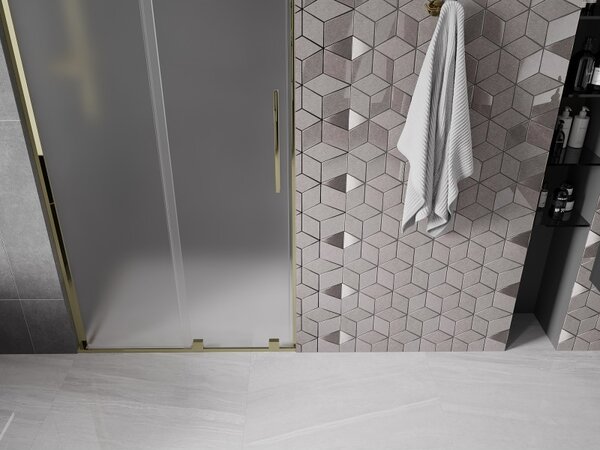 Mexen Velar L, posuvné sprchové dveře do otvoru 90 cm, 8mm sklo námraza, zlatá lesklá, 871-090-003-31-50