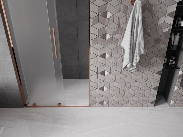 Mexen Velar L, posuvné sprchové dveře do otvoru 90 cm, 8mm sklo námraza, růžové zlato, 871-090-003-31-60