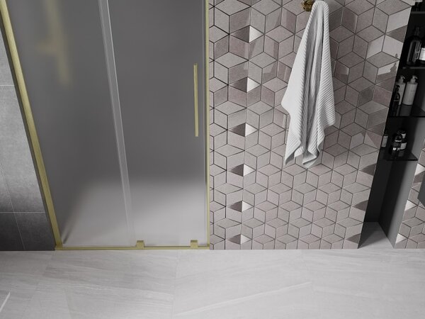 Mexen Velar L, posuvné sprchové dveře do otvoru 90 cm, 8mm sklo námraza, zlatá matná, 871-090-003-31-55