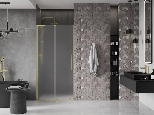 Mexen Velar L, posuvné sprchové dveře do otvoru 90 cm, 8mm sklo námraza, zlatá matná, 871-090-003-31-55
