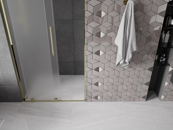 Mexen Velar L, posuvné sprchové dveře do otvoru 90 cm, 8mm sklo námraza, zlatá lesklá, 871-090-003-31-50