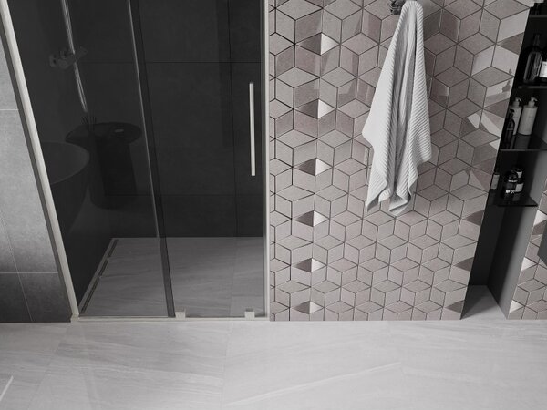Mexen Velar L, posuvné sprchové dveře do otvoru 90 cm, 8mm šedé sklo, broušená ocel, 871-090-003-41-97