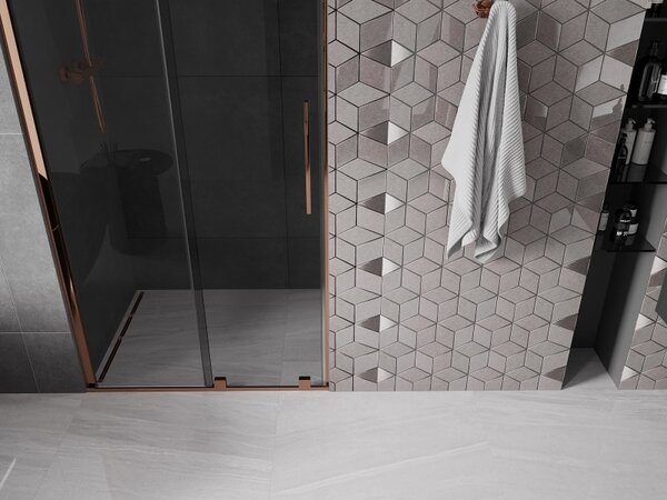 Mexen Velar L, posuvné sprchové dveře do otvoru 90 cm, 8mm šedé sklo, růžové zlato, 871-090-003-41-60
