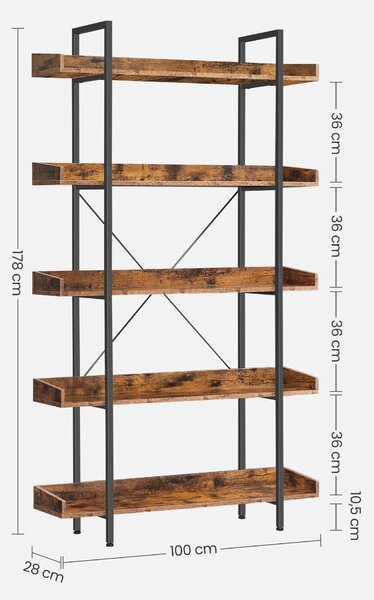 REGÁL, hnědá, černá, ocel, 100/178/28 cm Boxxx - Knihovny, Online Only