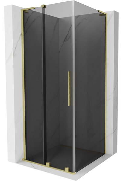Mexen Velar L, sprchový kout s posuvnými dveřmi 90 x 90 cm, 8mm šedé sklo, zlatá matná, 871-090-090-43-55