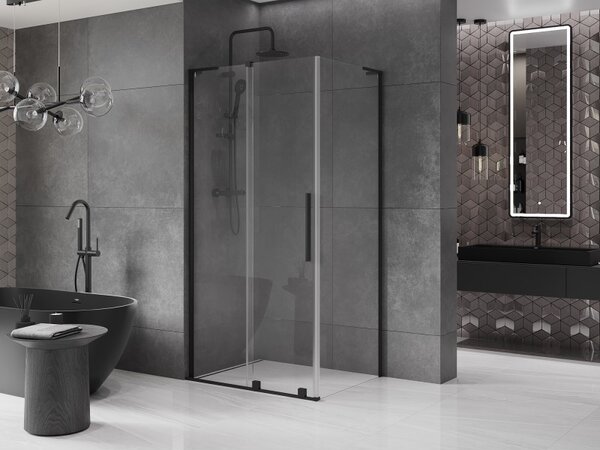 Mexen Velar L, sprchový kout s posuvnými dveřmi 90 x 80 cm, 8mm čiré sklo, černá matná, 871-090-080-03-70