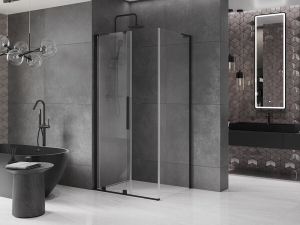 Mexen Velar L, sprchový kout s posuvnými dveřmi 90 x 80 cm, 8mm čiré sklo, černá matná, 871-090-080-03-70