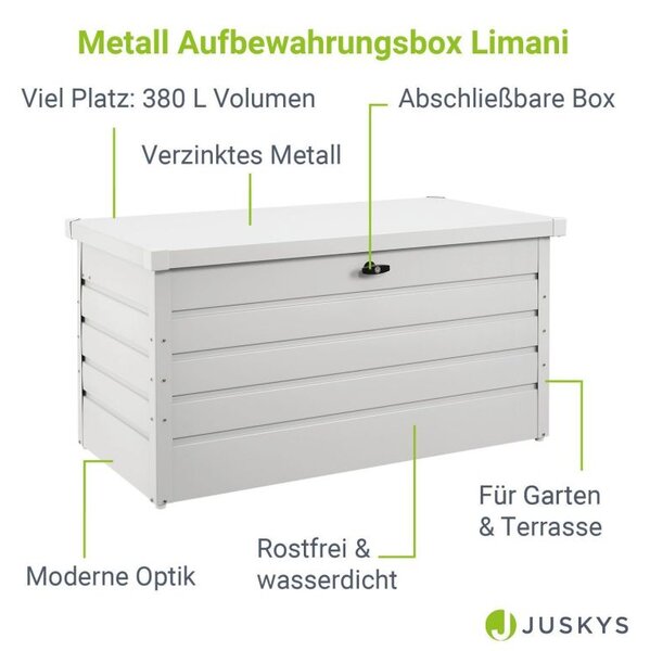 Kovový zahradní box 380 l, uzamykatelný, bílý