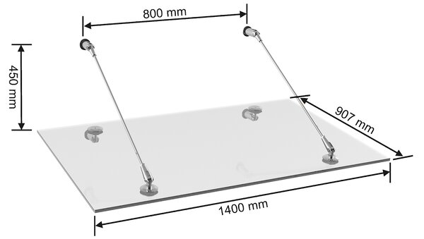 Schulte Schulte skleněná lepená stříška s táhly 13,5mm,hl.90cm 140 cm